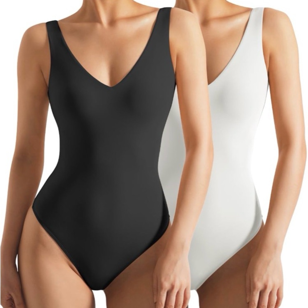 White V-Neck Bodysuit Top